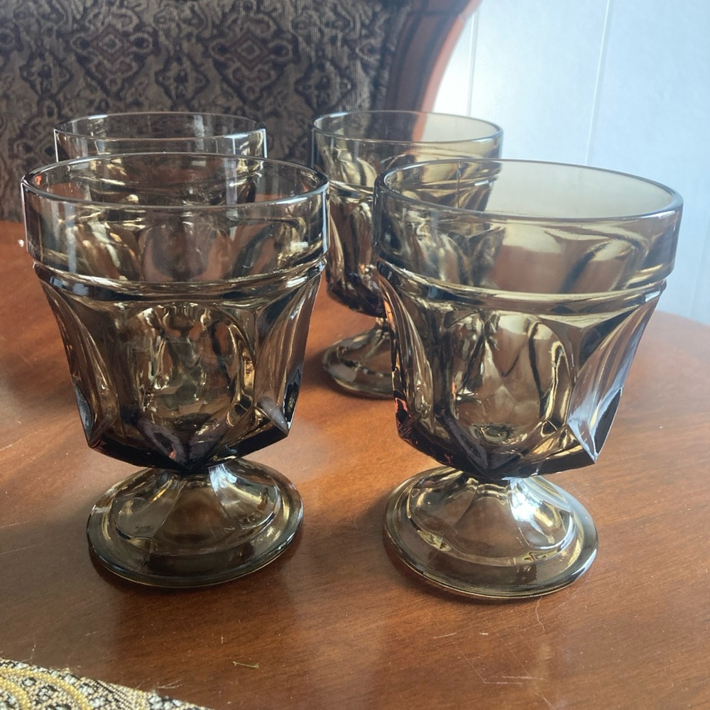 VTG Anchor Hocking Fairfield smoke brown rocks glasses set of 4 4.75” EUC